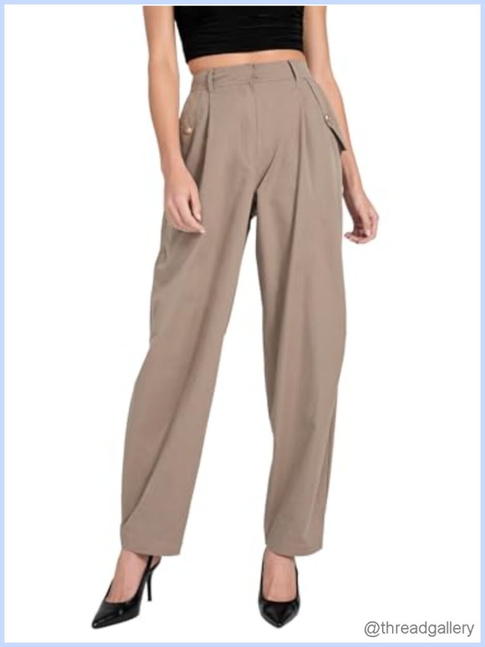 Guess High-Waisted Cropped Trousers Recycled Polyester Pleated Wide Leg 29"